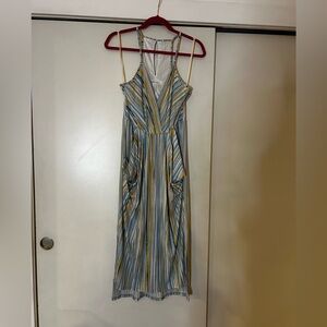 BCBGeneration Blue and Yellow Striped Midi Dress